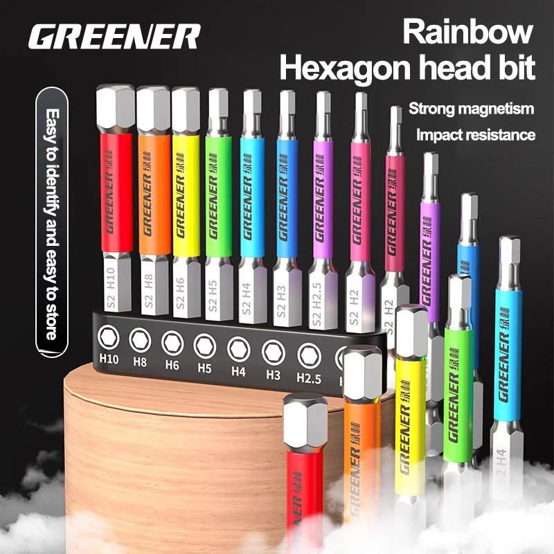 GREENERY Regenboog Inbussleutel Inbussleutel Schroevendraaier Bit Set Elektrische Boormachine Kleurgecodeerd Sterk Duurzaam Magnetisch Reparatiegereedschap