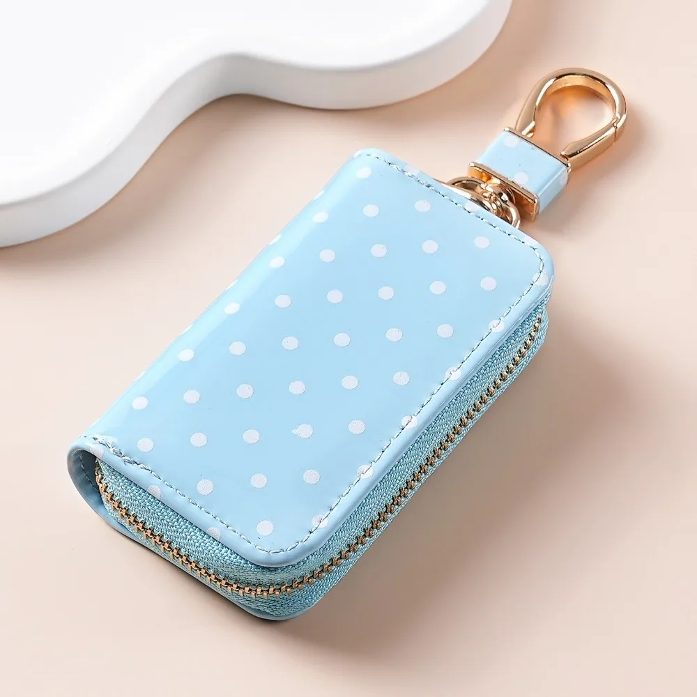 Durable Polka Dot Key Pouch Metal Clasp Compact Zipper Key Protection Cover Pu Leather Water Resistant Small Wallet Daily