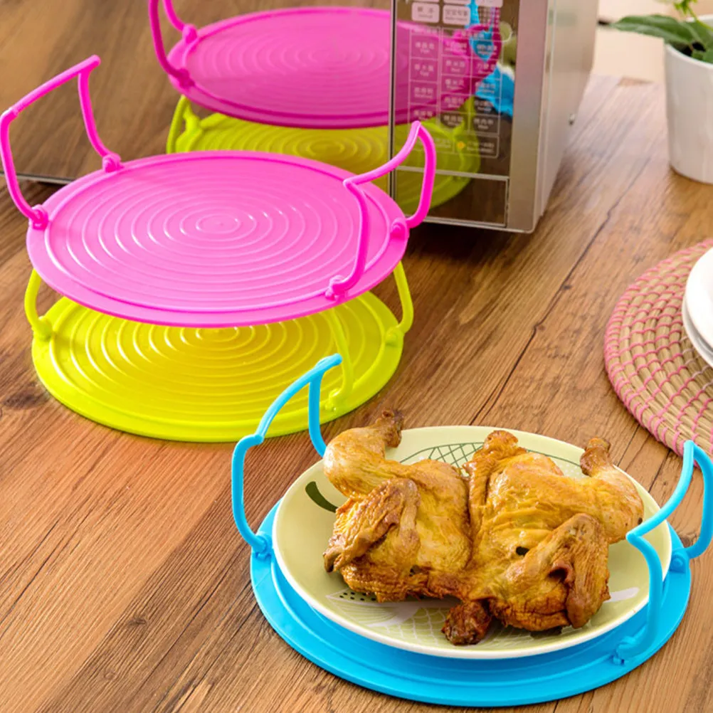 2Pcs Heat Resistant Microwave Oven Tray Rack Foldable Steaming Tray for Kitchen Efficient Space Utilization Layered Storage
