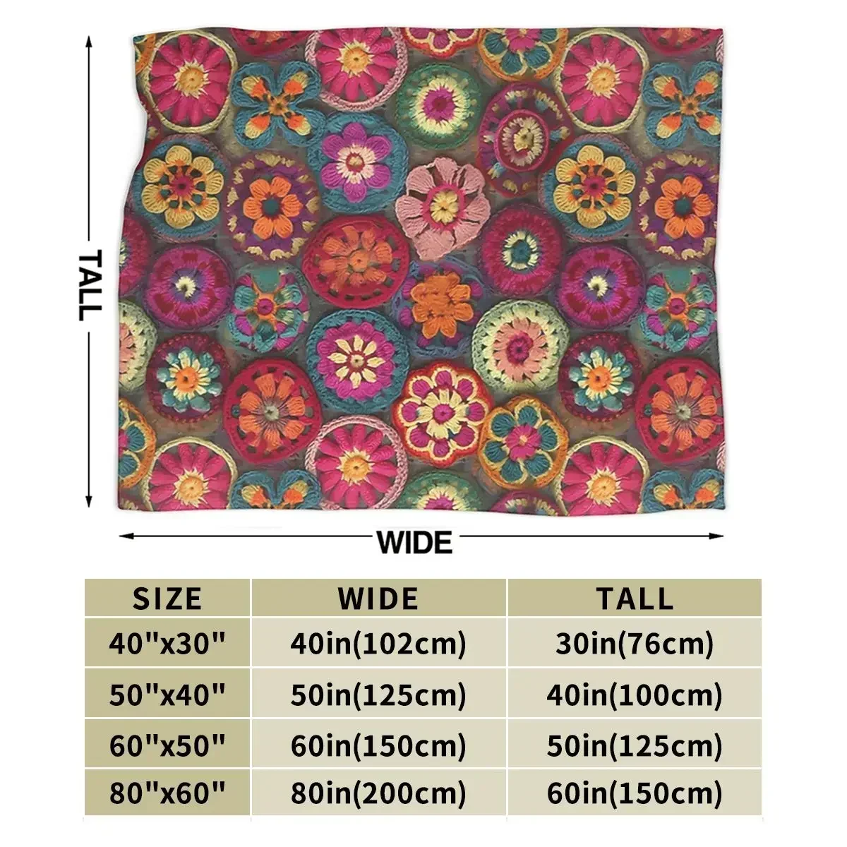 Colourful Crochet Blanket Soft Warm Flannel Throw Blanket Plush for Bed Living room Picnic Travel Home Couch