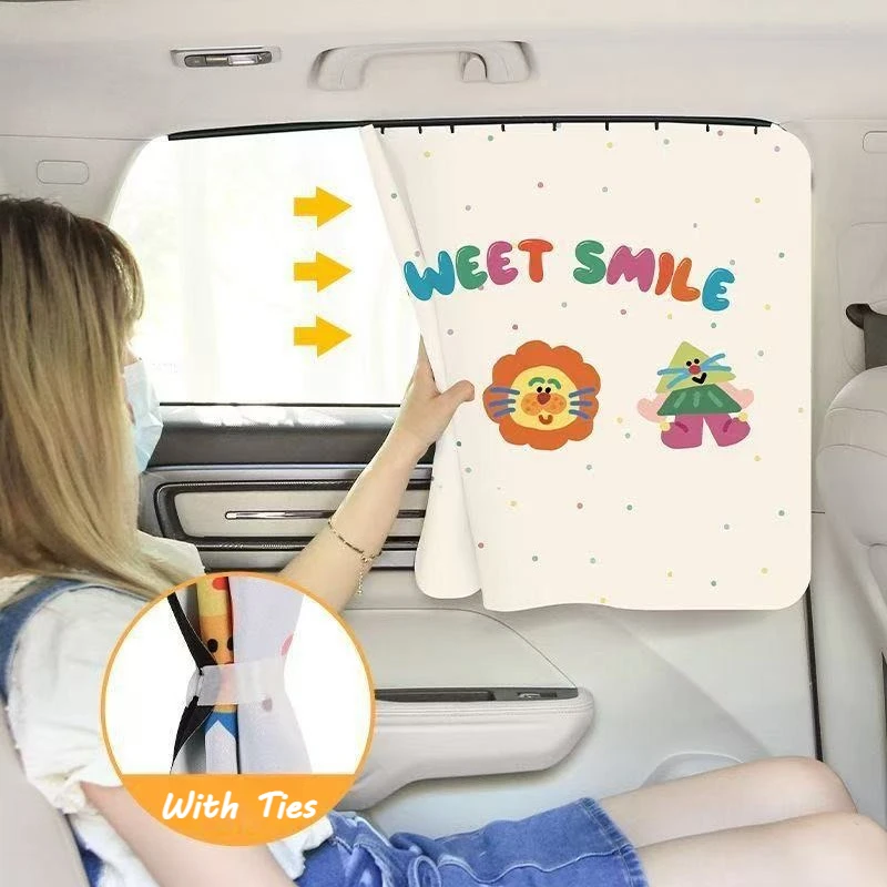Cartoon Car Curtains Car Side Window Curtains Embedded Track-Type Window Sunshade Curtain Heat Insulation Sunshade for Kid Baby