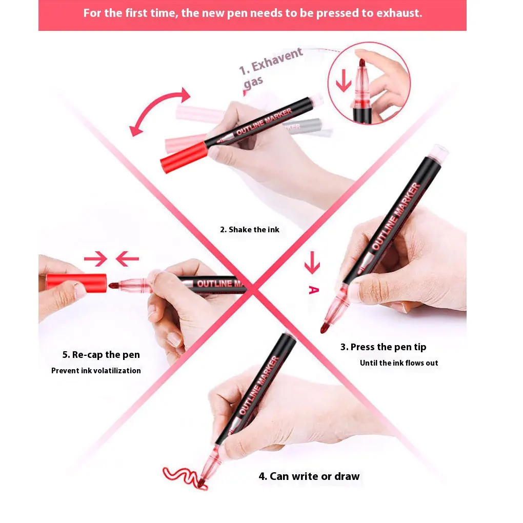 ABS Double Line Pens Set Coloring Lightstick Marker Pens For Festive Fun For Drawing Outline Markers