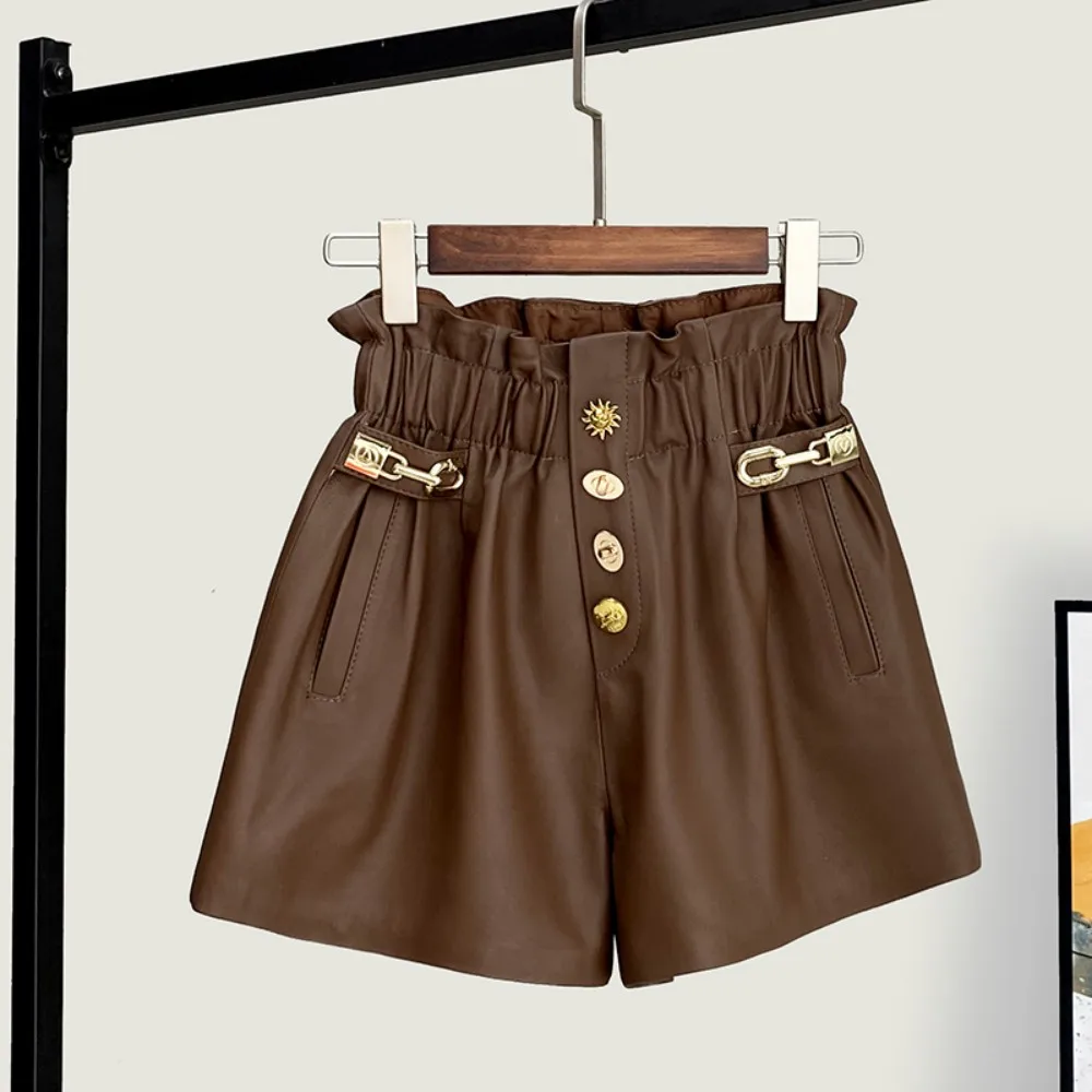 2023 Spring Autumn Korean Style Women's High Quality Sheepskin Genuine Leather Shorts B904