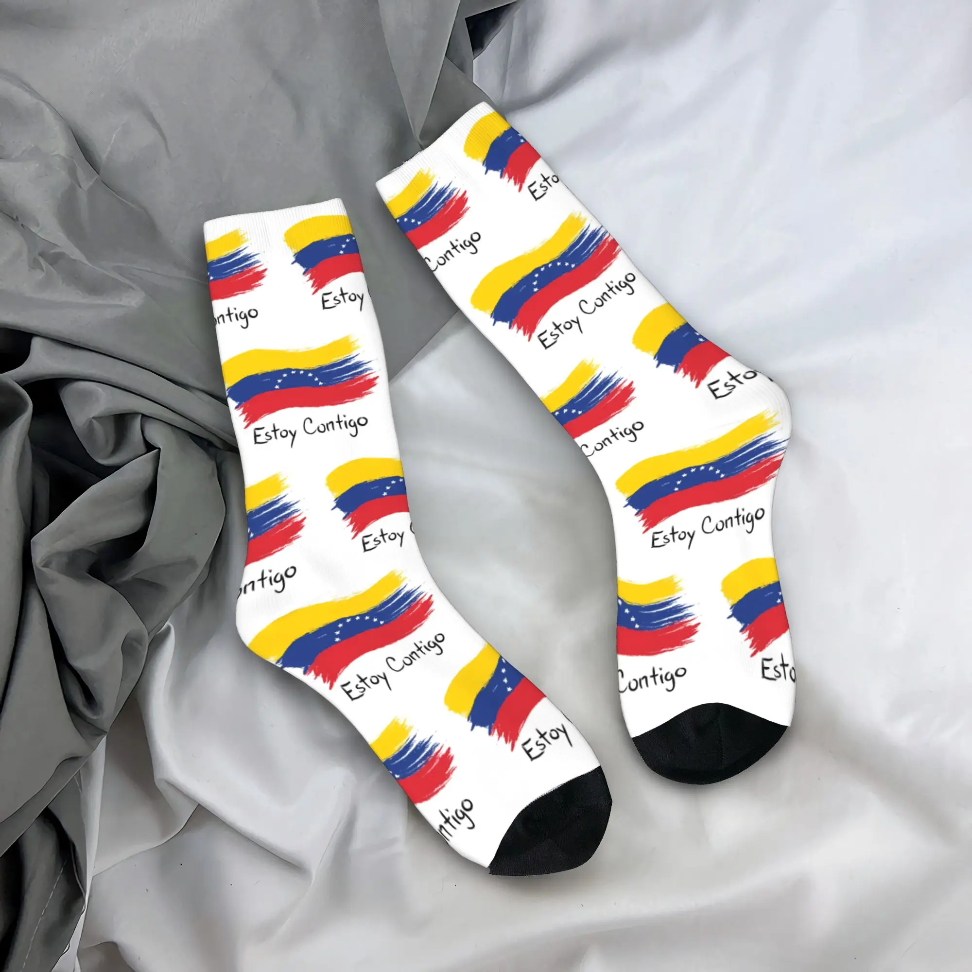 

Мужские и женские носки с флагом Венесулы Estoy Contigo, теплые забавные носки Happy, аксессуары в стиле Харадзюку, средние носки-трубы, лучшая идея для подарка