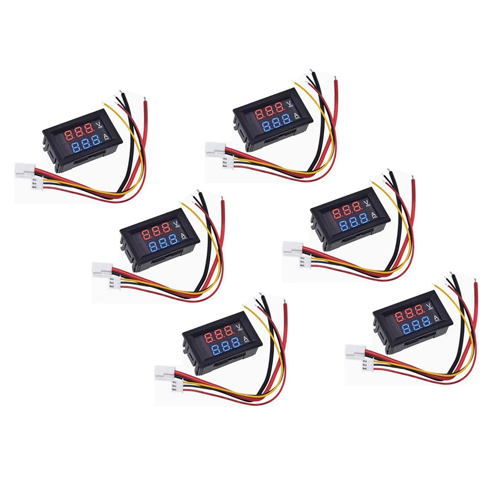 

Pack of Six LED Digital Meters for Monitoring DC Voltage Up to 100V and Current Up to 10A in Various Applications
