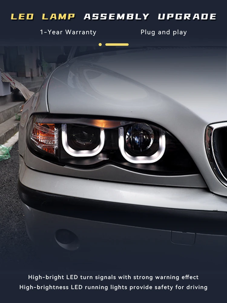 Car Front Light For BMW 3 Series E46 330CI 2001-2004 Headlights 318 320 325 Tools Upgrade DRL LED Angel Eyes Head Auto Accessory