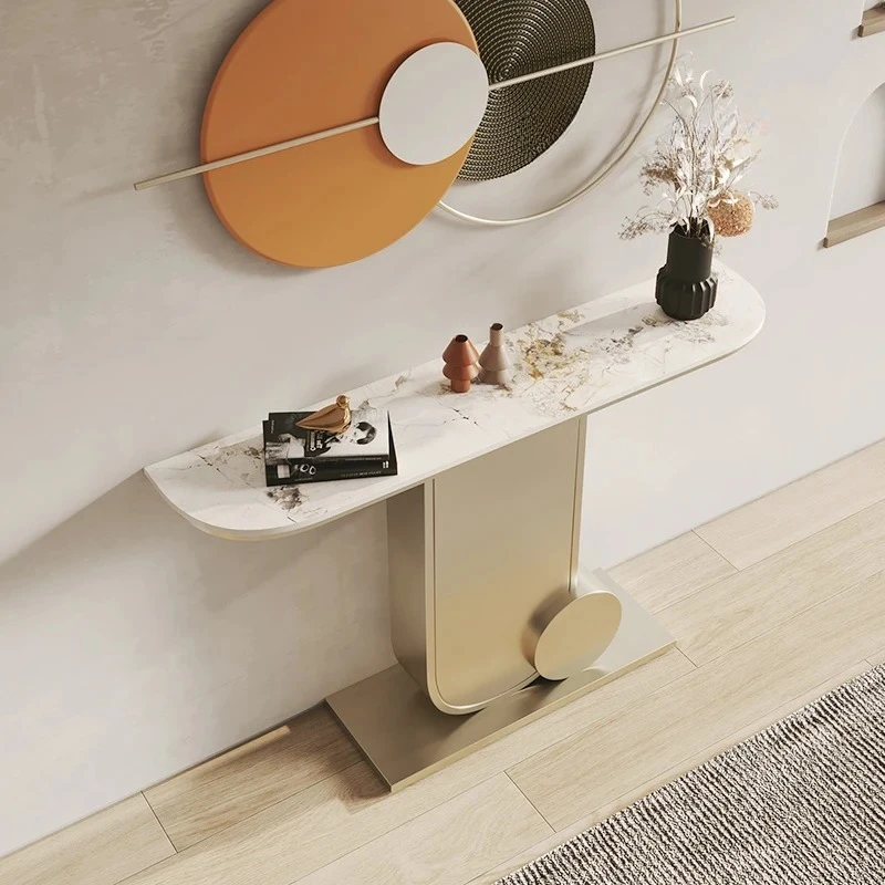 rock slab entrance table Entry foyer Light luxury extremely narrow entrance cabinet Simple strip table against the wall