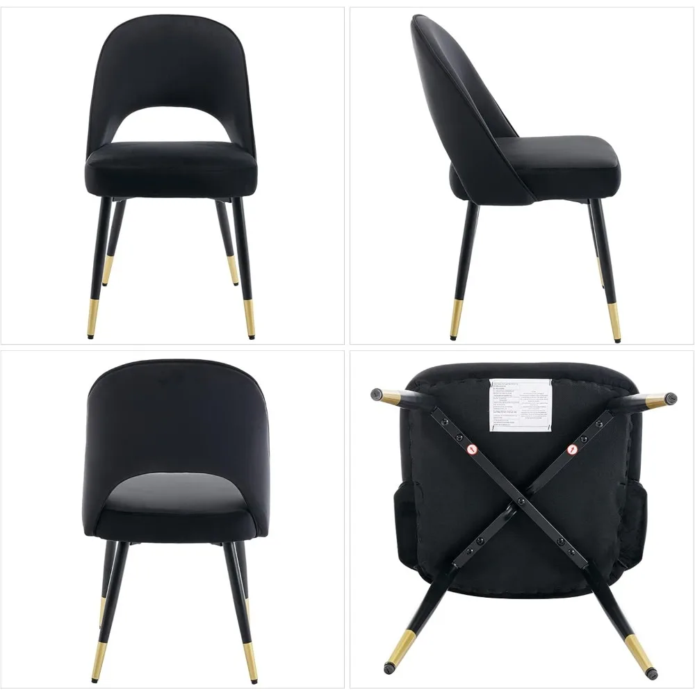 كراسي طعام بإطار معدني مغطى بالمخمل، مجموعة من 2، تصميم مفتوح من الخلف لتناول الطعام في المطبخ