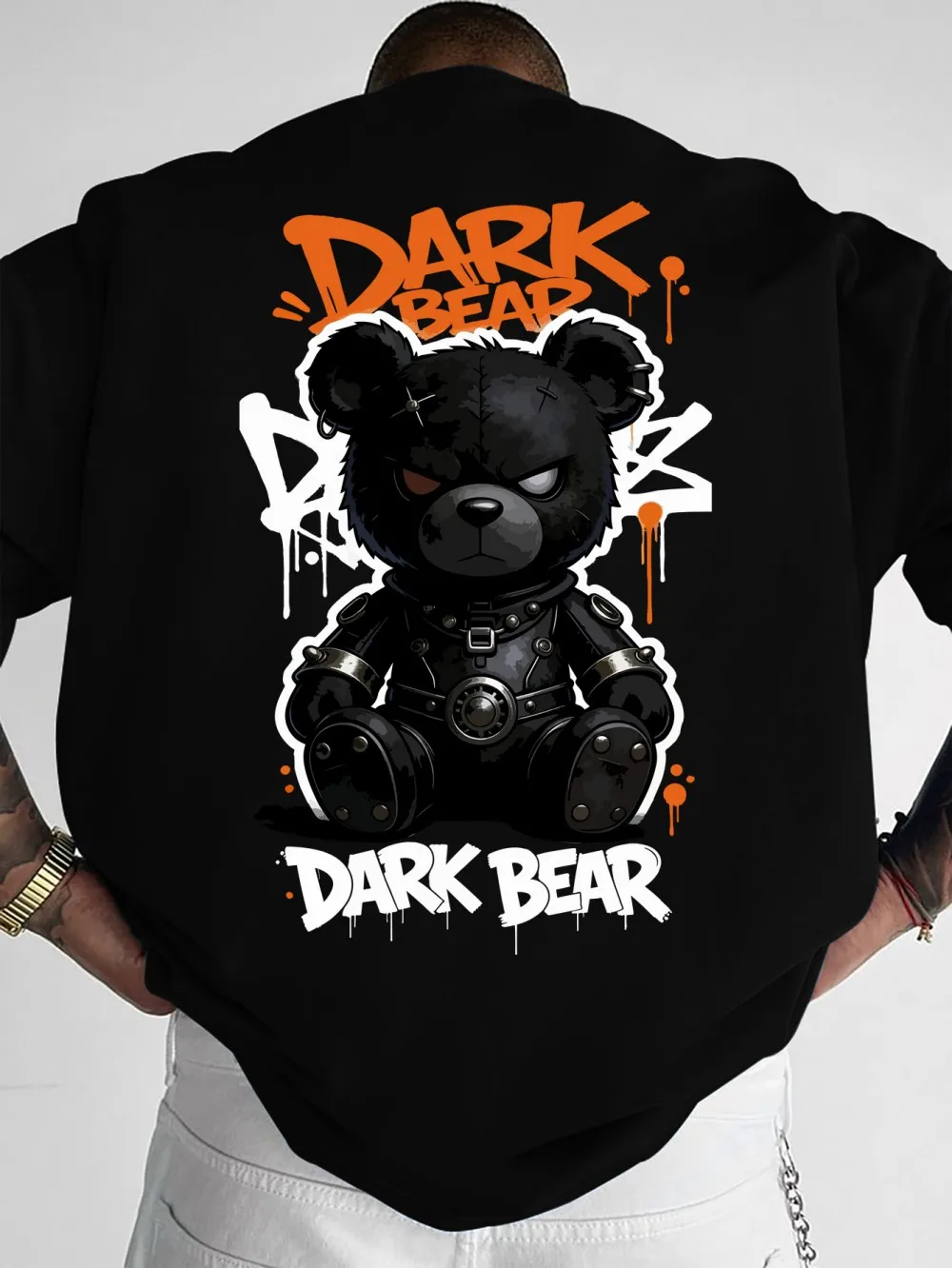 European and American Men's Summer Horror Teddy Bear Print Comfortable Breathable Round Neck T-Shirt Outdoor Street Top