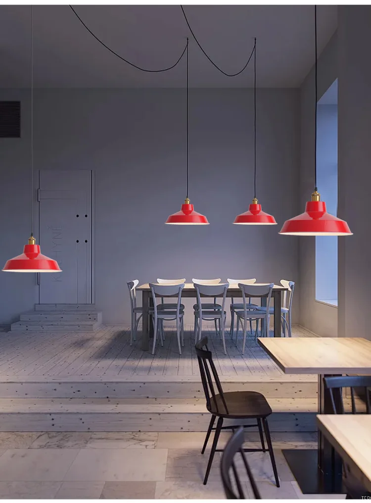 American Retro Red Pendant Lamp Led E27 Industrial Style Lighting Hot Pot Barbecue Modern Iron Art Restaurant Decor Lighting