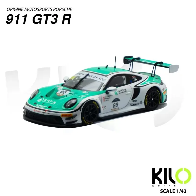 KILO 1:43 911GT3 R Force Racing GTWCA 2025 Alloy Car Model FD3S Static Simulation Pendant, Adult Collectibles, Festival Gifts.