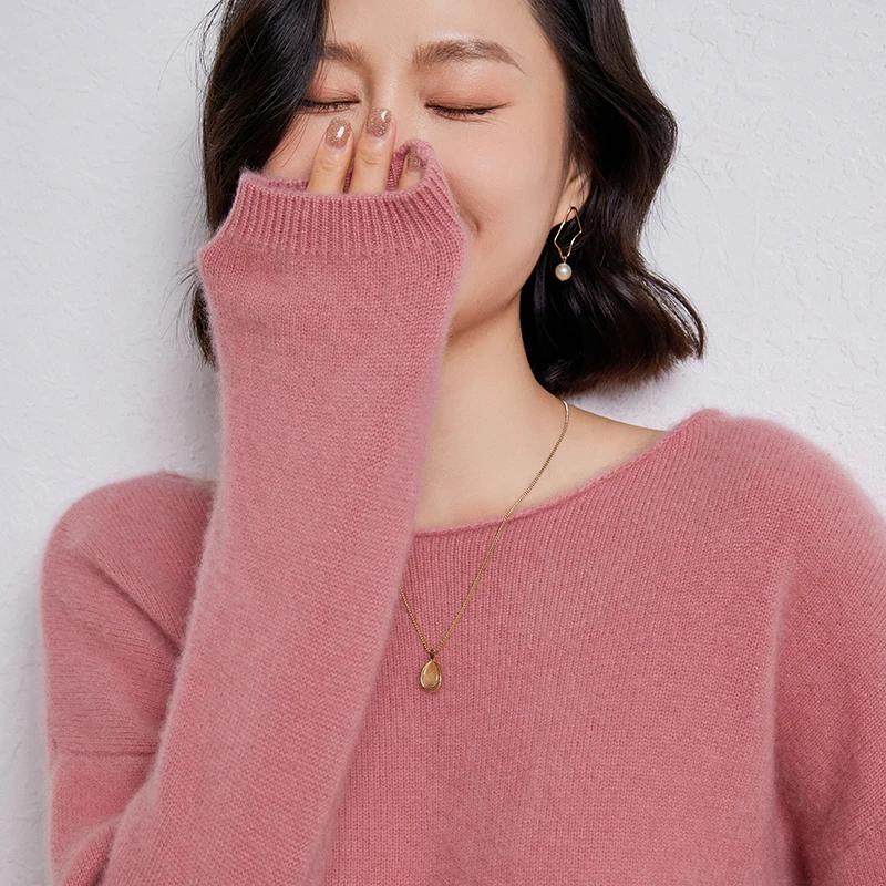 

Women's wool pullover sweater in autumn and winter long sleeved one neck sweater loose and soft high-quality top