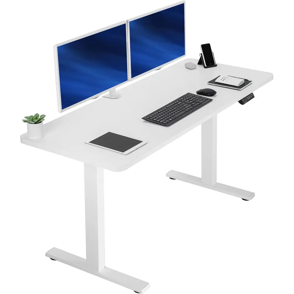

60 x 24 Electric Standing Desk, Memory Height, 220 lbs Capacity, White One-Piece Top
