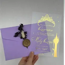 10pcs Elegant Custom Print Invitations for Quinceneras 15Years Transparent Acrylic Favor Birthday Invitations with Envelop