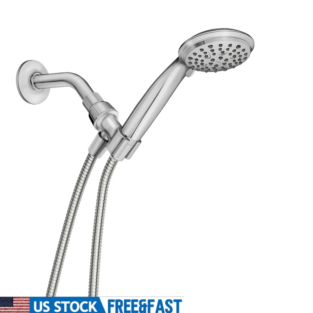 

4-дюймовая ручная насадка для душа, шесть функций, хромированная насадка для душа, гибкий металлический шланг, без изгиба, простая установка, сертифицированный смысл воды