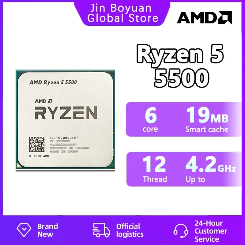 New AMD Ryzen 5 5500 R5 5500 3.6 GHz 6-Core 12-Thread CPU 7NM L3=16M 100-000000457 Socket AM4 but without cooler