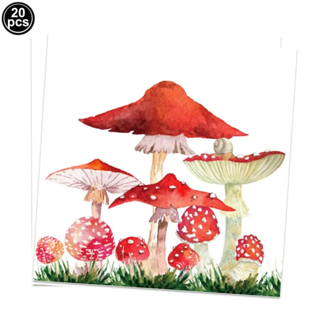 Mushroom Themed Disposable Tableware Paper Plates Napkins Cups Mushroom Balloon Baby Shower Jungle Safari Birthday Party Supplie