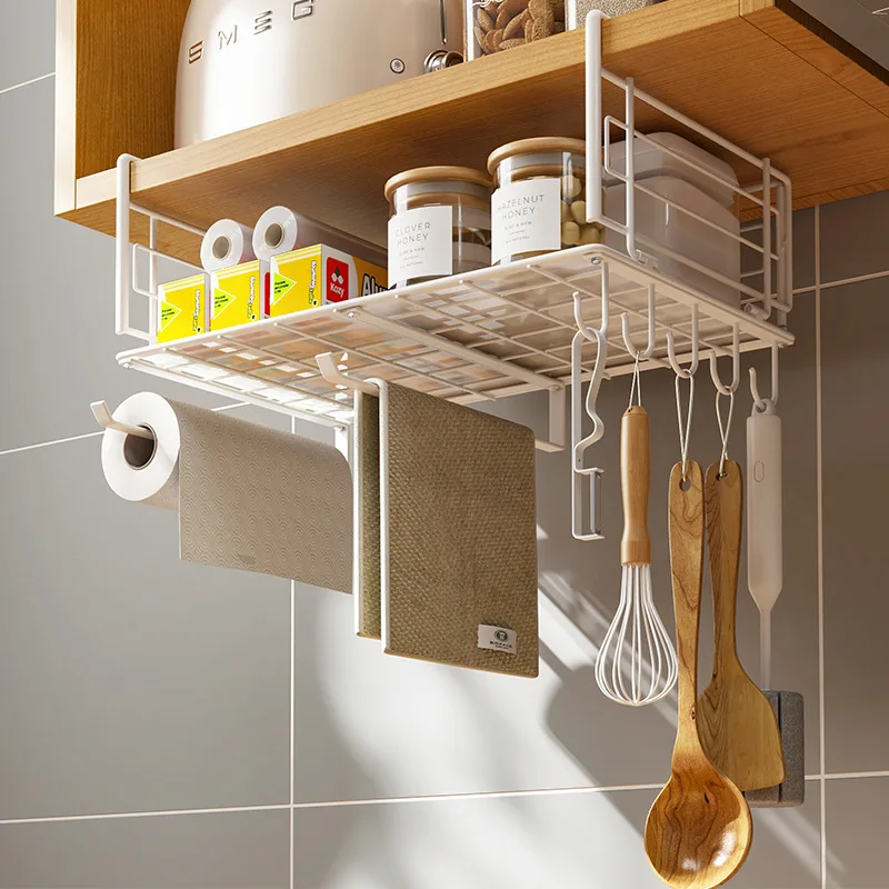 

Cabinet Hanging Storage Shelves Multi-Functional Kitchen Shelf Spice Holder Stable Load-Bearing Napkin Holder