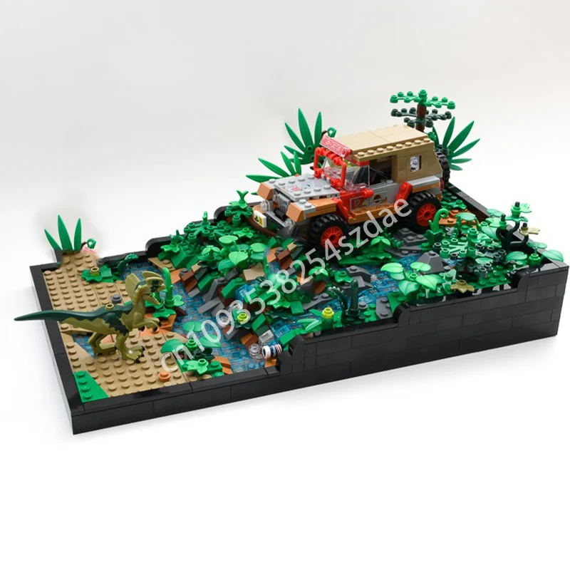 

825 шт. MOC Дилофозавр Амбуш Диорама Мир Юрского периода Строительные блоки Рождественская игрушка Подарок Космическая воображение STEM Образовательные