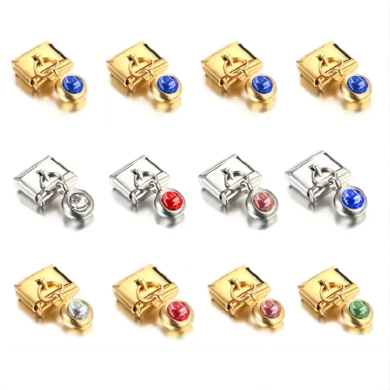 SISSI 9mm Width Stainless Steel Women Golden Silver Color Dazzling CZ Italian Charm Links Bracelet Jewelry DIY Making Wholesale