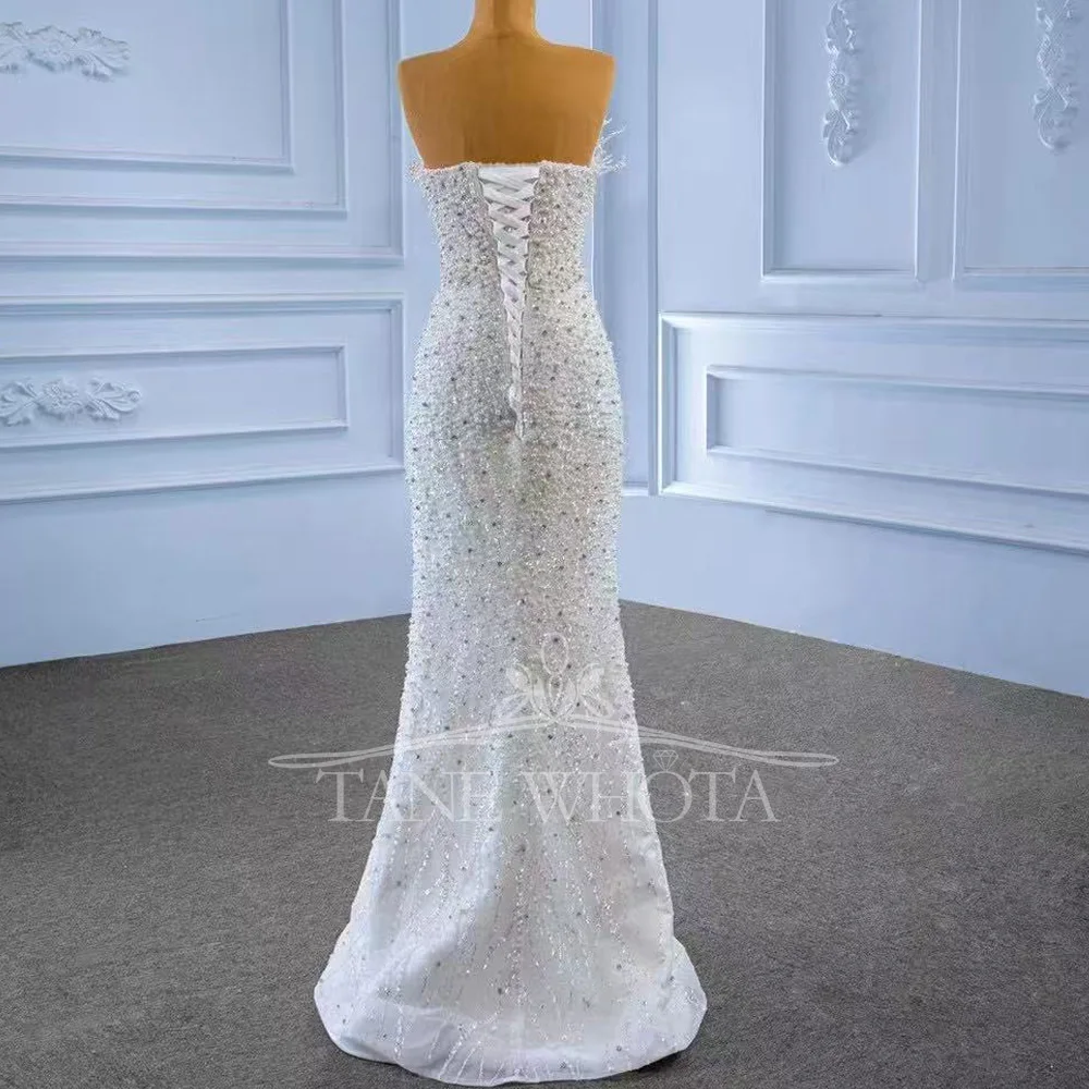 2025 vestido de novia sin tirantes sin mangas con cordones en la espalda tren desmontable vaina perlas con cuentas ajuste personalizado para novias