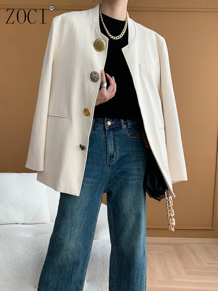 ZOCI Unique Design Big Button Women's Suit Jackets Solid Color Female Fashion Coats Casual Blazers Street Wear 2025 Spring New