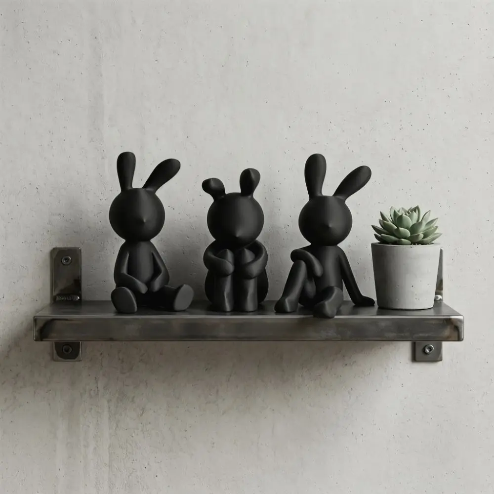 3 pcs 3D Printed Sitting Rabbit Figurines Minimalist Bunny Stand Models Rabbit Statue Creative Desktop Ornament Gifts
