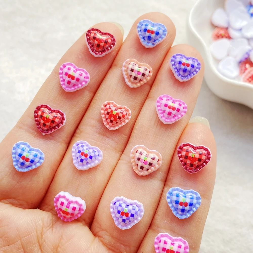 60PCS Cute Mini cherry heart shape Nail Art Charms Creative Colorful Resin Nail Decorations for DIY Hairpin Nails Crafts