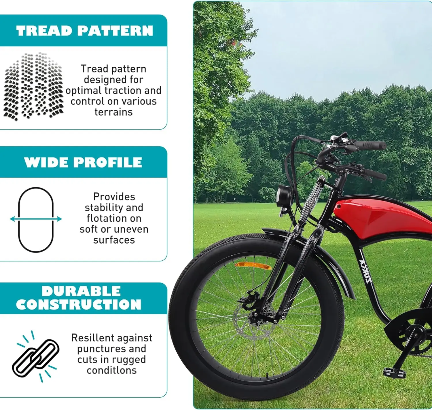 ZUKKA 20 x 4.0 Fat Tire for Ebike Mountain Bike Heavy Duty Wear-Resistant Black White E-Bike Mountain Snow Bike Tire