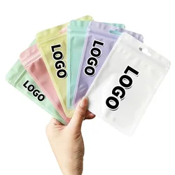 200PCS Flat Glossy Plastic Hanging Ziplock Bag Resealable Office Supplies Jewelry Earphone Cellphone Wedding Xmas Gifts Pouches