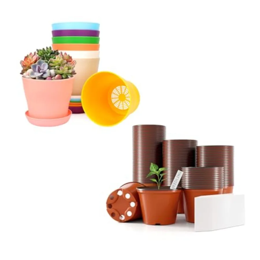 

100 Pcs 4 Inch Plant Nursery Pots and 8 Pack 4.7 Inch Plant Pots Indoor Outdoor