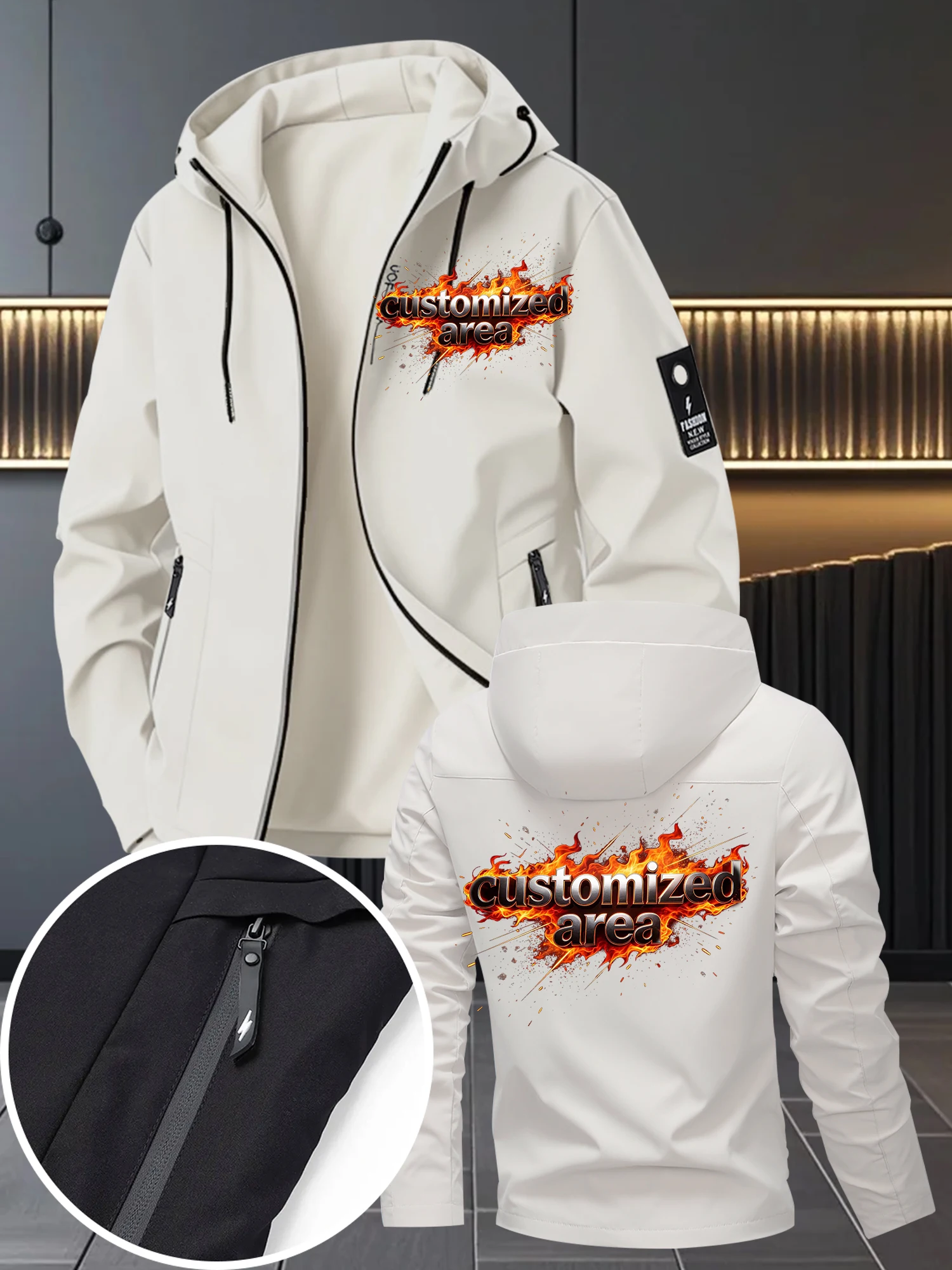 Windproof jacket 【 Customization 】 Customizable text/pattern, zipper closure, preferred for all-weather outdoor windproof