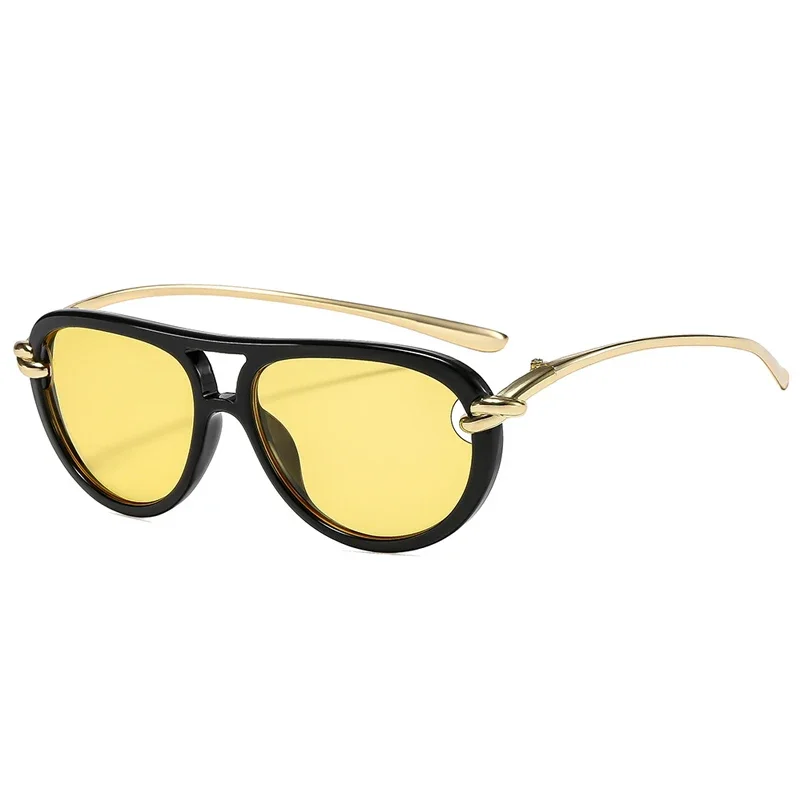 Ins شعبية الأزياء مزدوجة الجسور الطيار النساء النظارات الشمسية الفاخرة العلامة التجارية مصمم البيضاوي الجوف ظلال UV400 الرجال نظارات شمسية