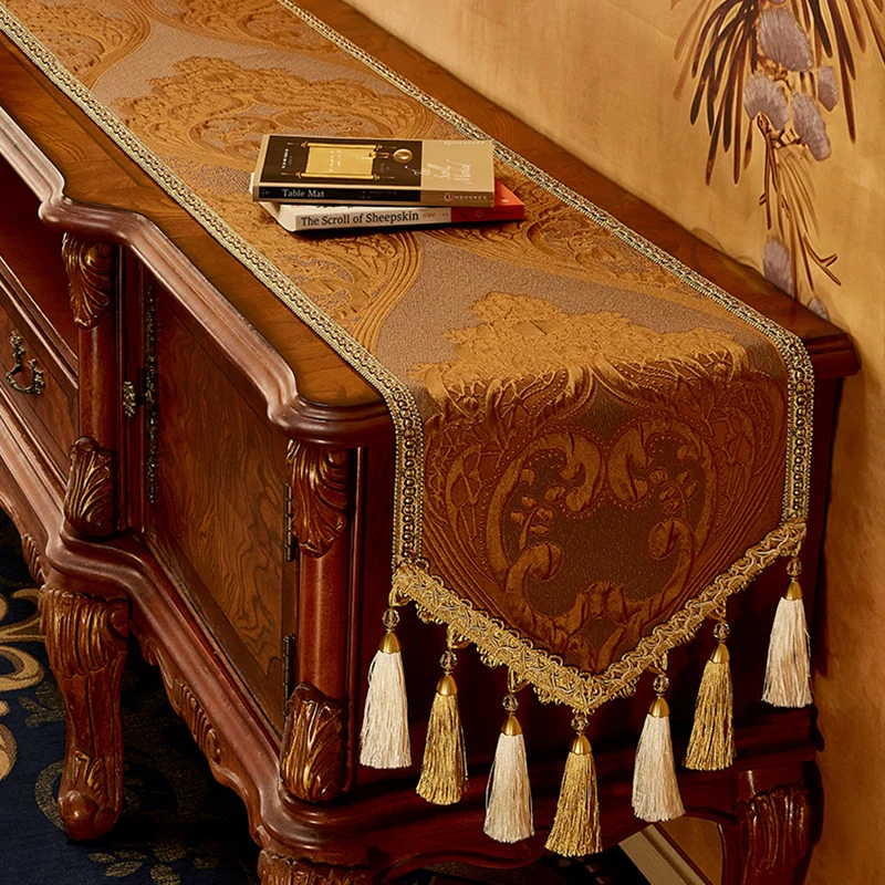 European Style Table Runner Retro Luxury Jacquard Table Runner Home Dining Room Coffee Table Long Covers TV Cabinets Decoration