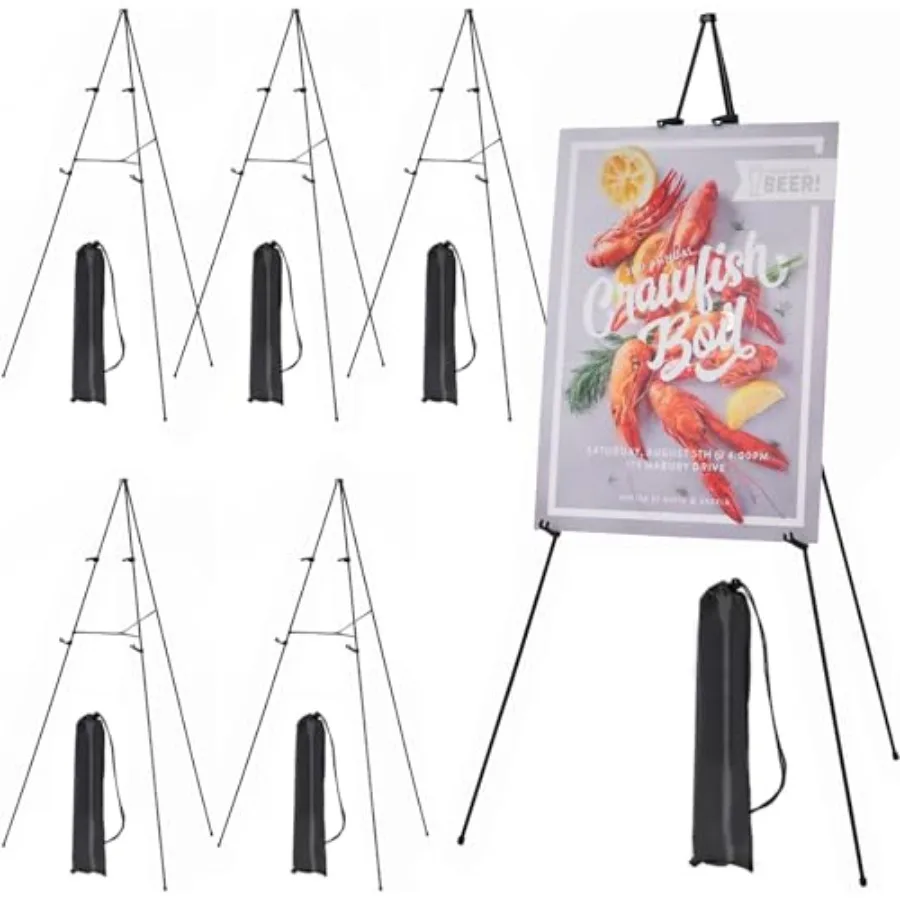 

6Pcs Easel Stand for Sign: 63" Art Metal Easels for Display with Bag - Portable Foldable Instant Tripod Easel Sign Stand for We