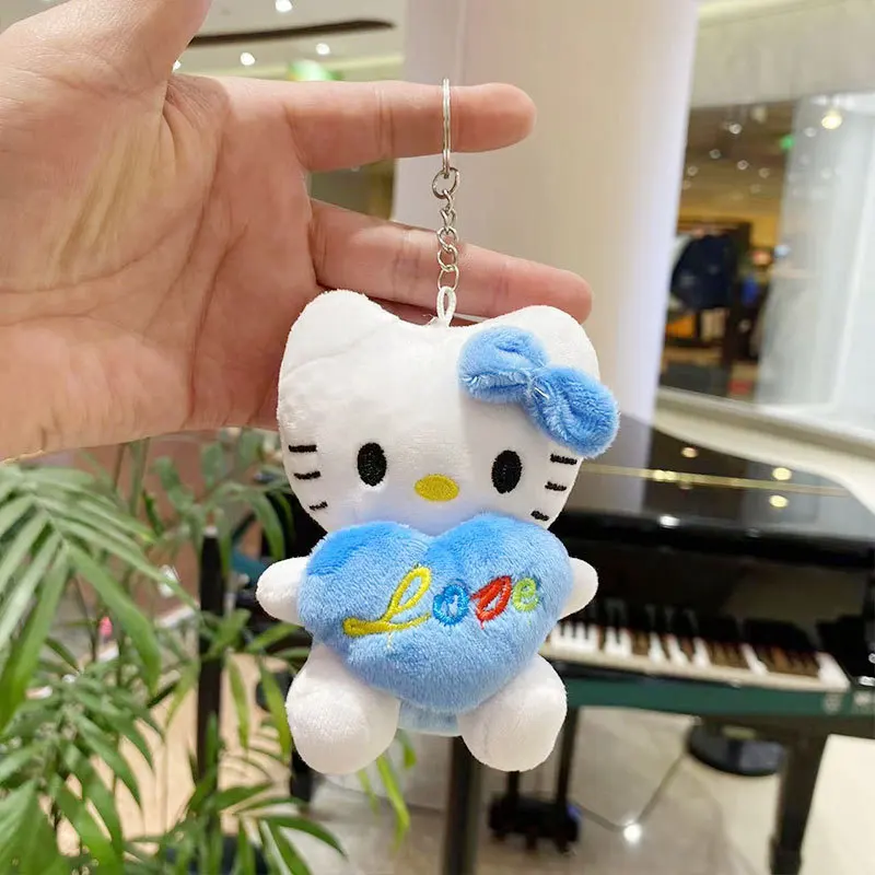 Kawaii Sanrio Hello Kitty porte-clés en peluche mignon sac à dos pendentif voiture poupée porte-clés Anime peluche pour enfants cadeau de noël