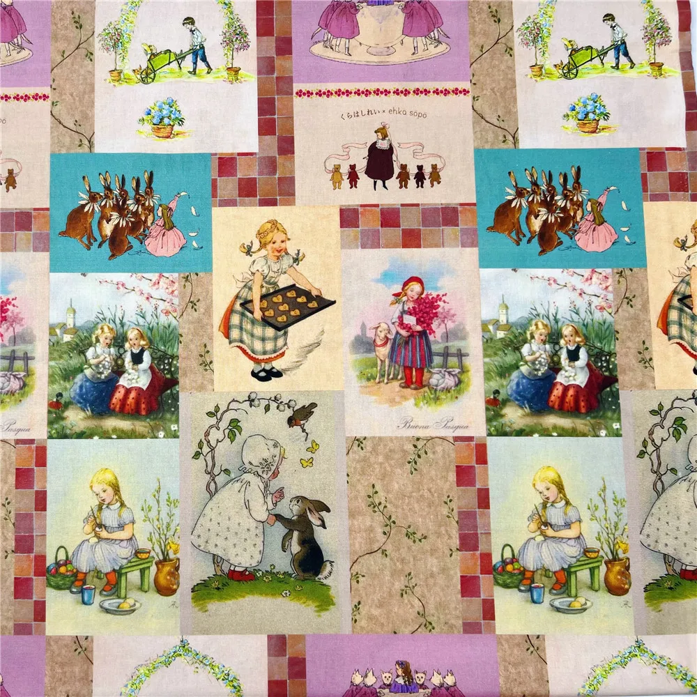 Retro Doll Cotton Fabric for Tissue Sewing Quilting Fabric Needlework Material DIY Handmade Craft