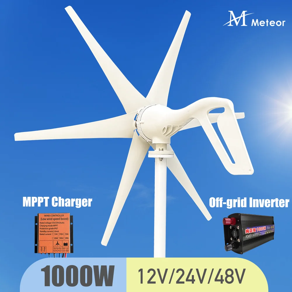 600w 800w 1000w Wind Turbine Generator Windmill 12v 24v Home Appliance Camping Free Energy Power Generator With MPPT Controller