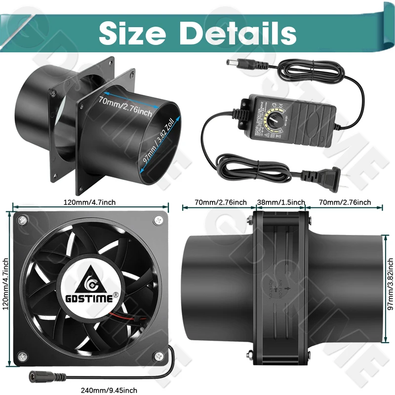Smoke Absorber Fume Extractor 12V Adjustable Speed Fan 80MM 120MM Pipe Duct Exhuast Fan for Kitchen Exhaust and Electronics image 5