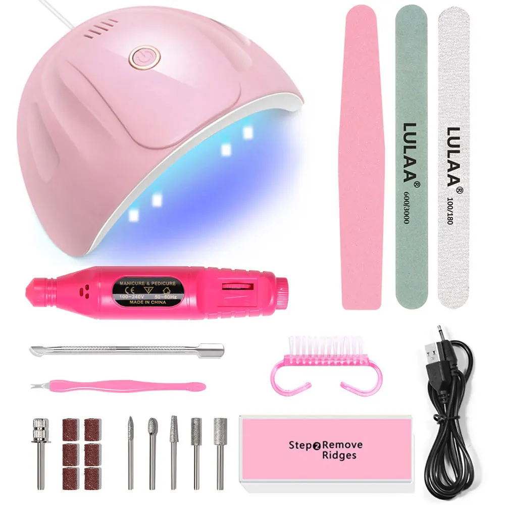 LINMANDA Manicure Set With 54W Nail Drying Lamp Professional Nail Drill Machine 3PCS  Nail Rubbing Strip Nail Clipper Kit