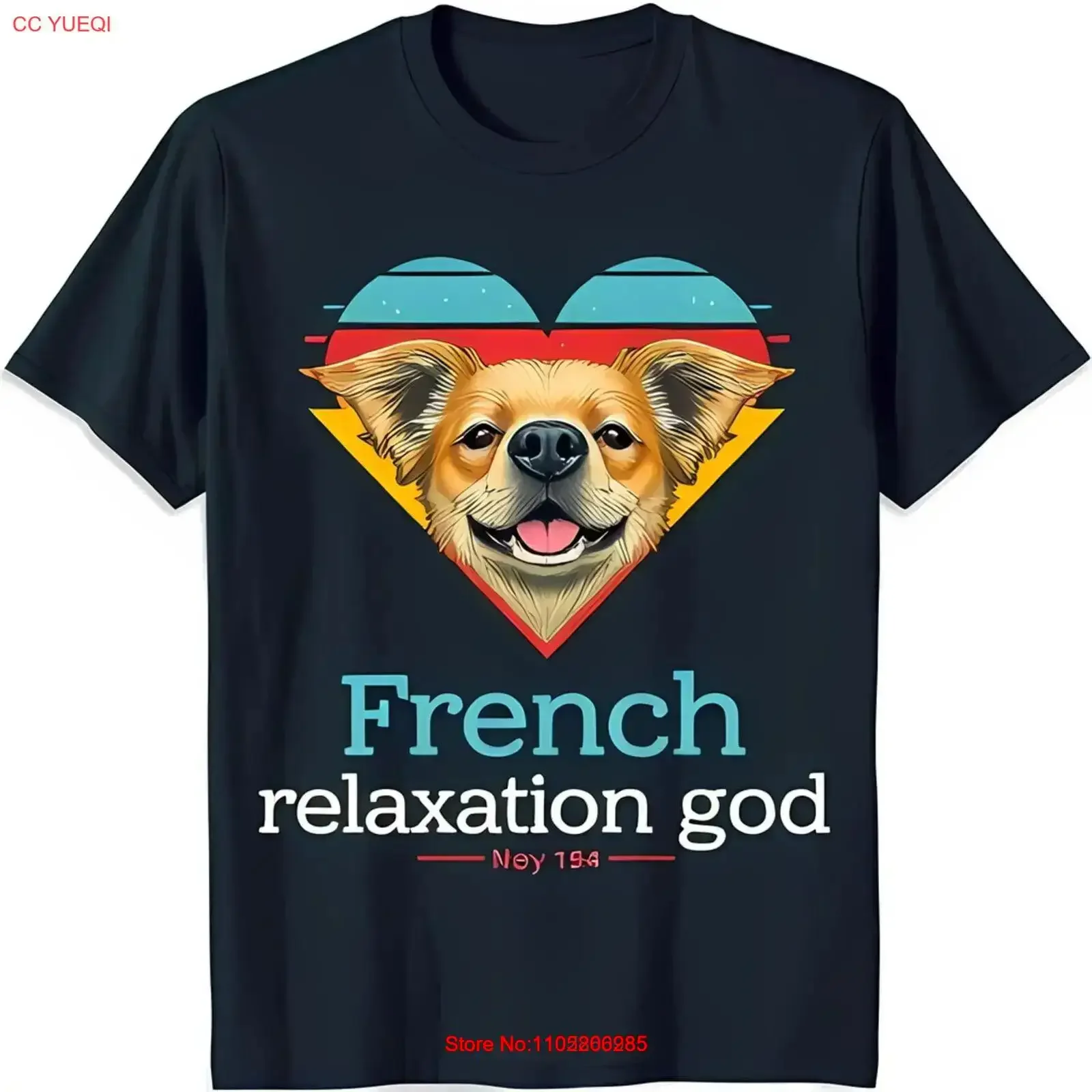 

Heart T Shirt Dark Blue with ' Relaxation God' Design vintage Washed Stretched Comfortable fashion Top For Everyday Wear