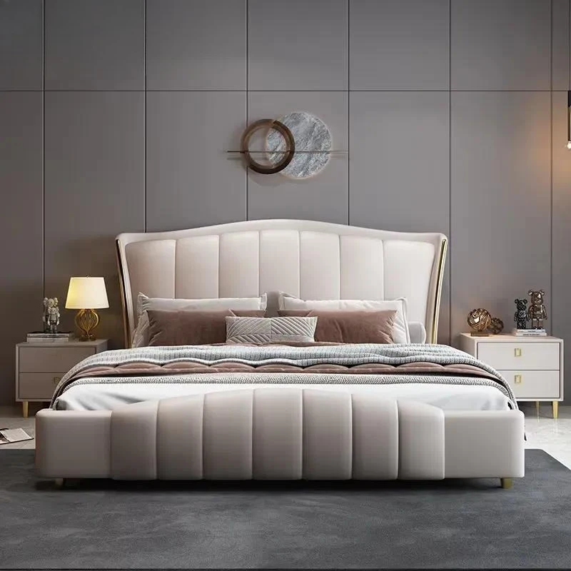 Eco Friendly Wooden Bed Frame Luxury Double Size Solid Wood Platform Bed Frame Modern Bedroom Furniture No Box Spring Needed