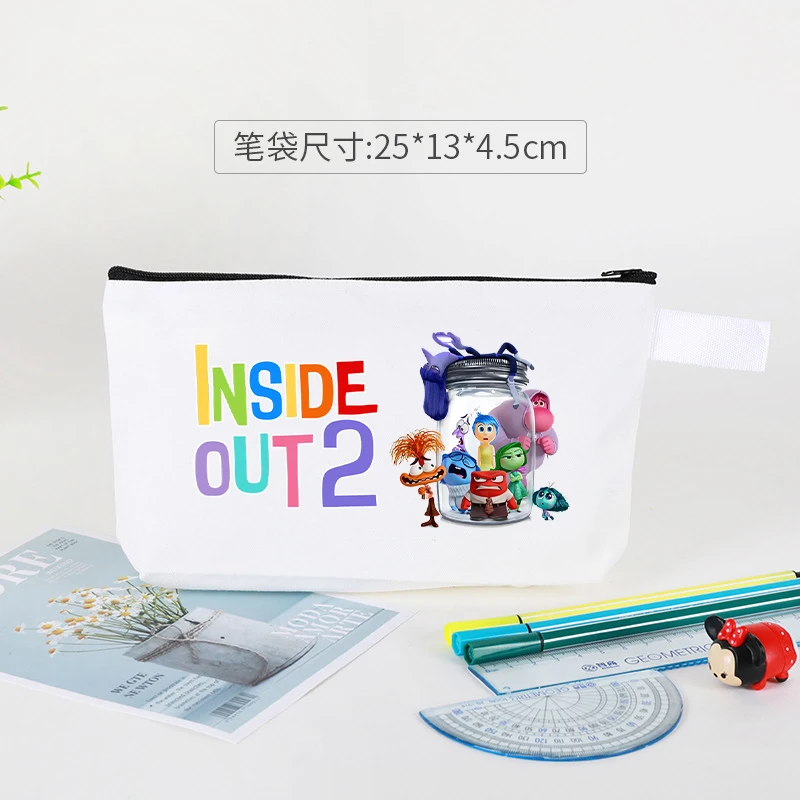 Disney Inside Out 2 Cosmetic Bag Anime Cartoon Printed Pencil Pouch Portable Kawaii Storage Bag Cute Handbag Back To School Gift