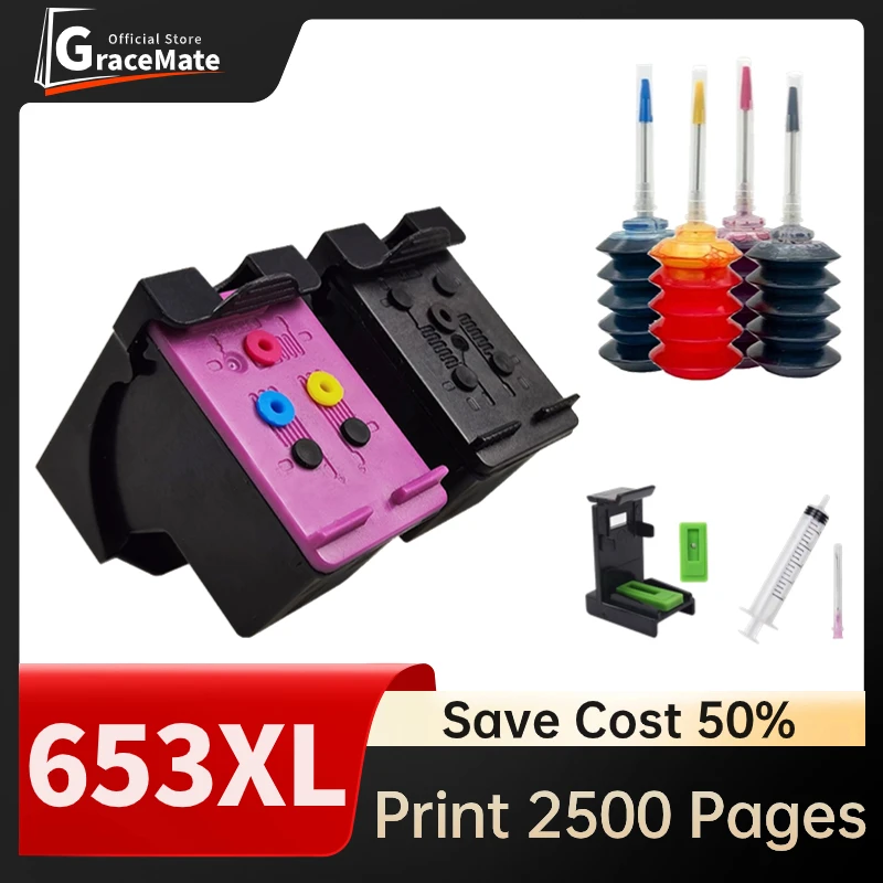 Remanufactured Refillable Ink Cartridge Replacement for HP 653 653 XL for Deskjet Ink Advantage 6075 6475