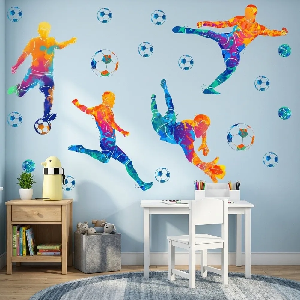 Soccer Wall Decals for Room - Large Action-Packed Soccer Player Vinyl Stickers for Walls Dorms and Recreational Areas