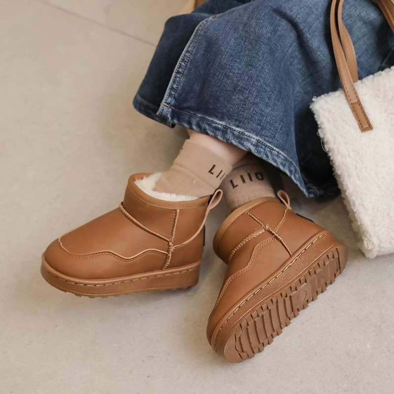 

Kids Winter Snow Boots for Boys Girls Anti Slip Fleece Lined Warm Waterproof Thick Sole Mid Calf Booties for Toddler Big Kids