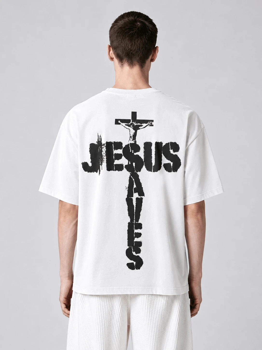 2026 New Parent‑Child Matching Oversize Cotton Tee Retro Distressed Text Cross Art Back Large Graphic Family Short SleeveT‑Shirt
