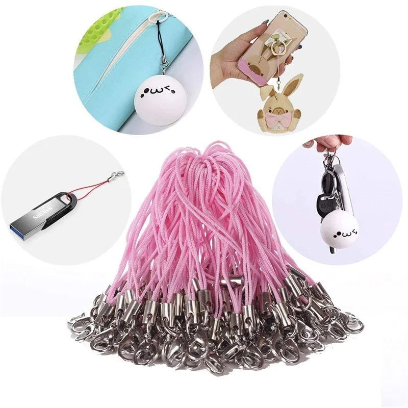100pcs/lot Cell Phone Lanyard Strap Cords Hook Rope With Lobster Clasp Keychain Keyring Fobs For Charm Jewelry Findings Making