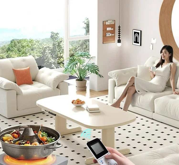 Movable lifting coffee table dining table dual-purpose two-in-one cream wind small apartment
