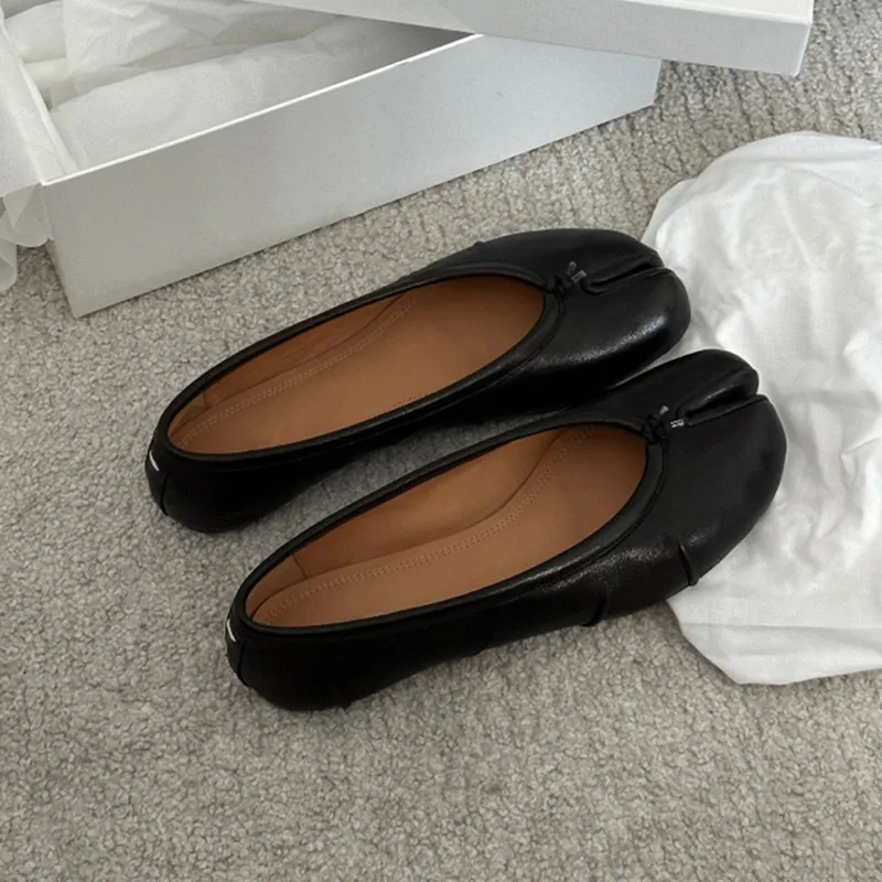 Split-Toe Damen Ballerinas Modische Tabi-Schuhe Lässige Slip-on Loafers Damen Plissierte Leder-Espadrilles Zapatillas Mujer – Detail 8
